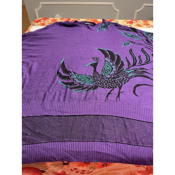 Paul Simon Peacock Poncho OS Purple Teal Artsy Boho Wearable Art - Picture 2 of 14